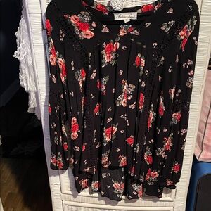 Ruby Rd. Black and Red Floral Women's Blouse